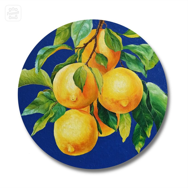 Lemon Oil Painting Original Fruit Still Life Citrus Art Yellow Lemons Picture - Posters - Cotton & Hemp Multicolor