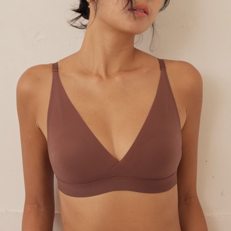 Deep V Crossed Triangle Cup - ชุดชั้นในผู้หญิง - ผ้าฝ้าย/ผ้าลินิน สีนำ้ตาล