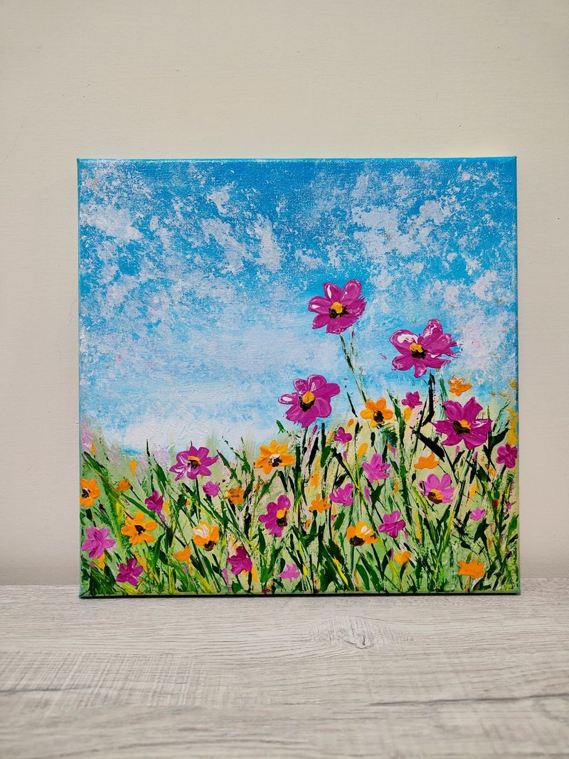 大波斯菊無框畫/壓克力畫/掛畫/原畫/聖誕禮物 - 海報/掛畫/掛布 - 棉．麻 