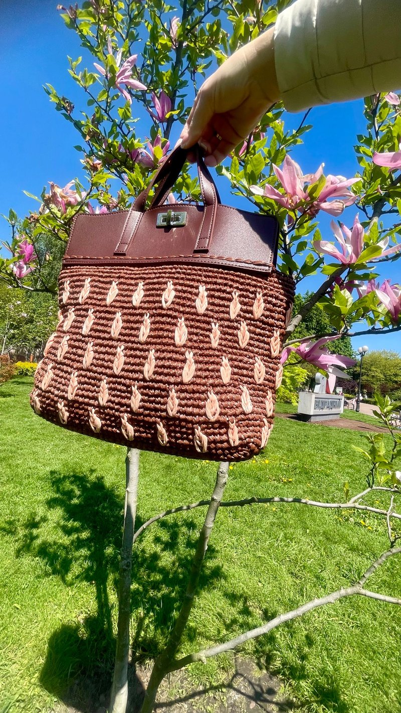 Straw bag, Brown bag, Handbag handmade raffia bag, Bag handmade, Raffua handbag - Handbags & Totes - Other Materials Brown