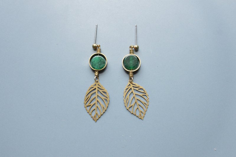 Foliage - earring  clip-on earring - Earrings & Clip-ons - Copper & Brass Green