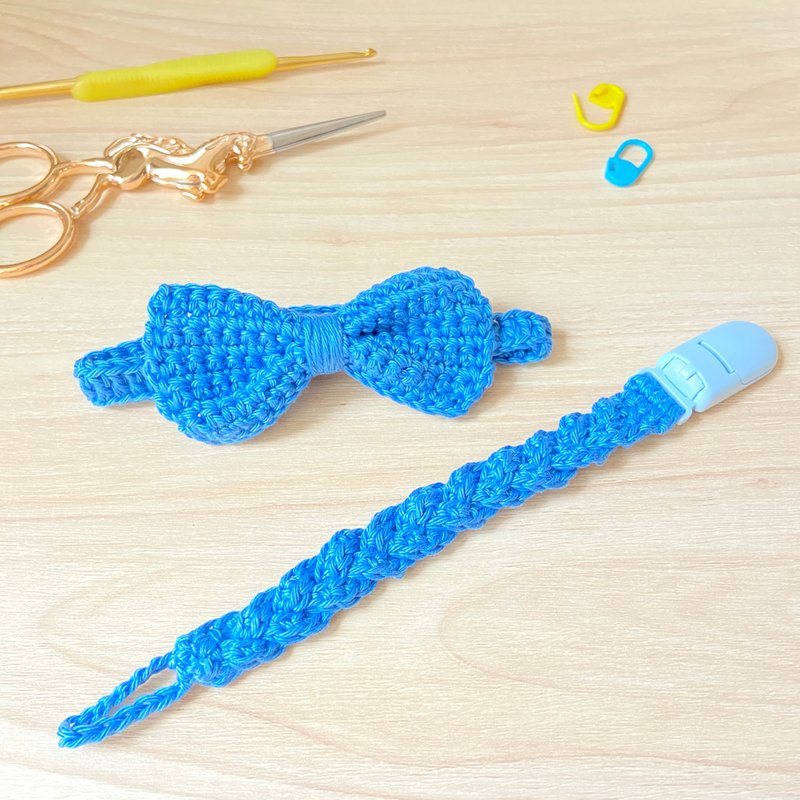 Little Gentleman Bow Tie Full Moon Gift Box/Crochet Knitting/Customizable - Baby Gift Sets - Cotton & Hemp Blue