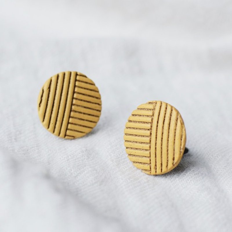 Pottery Earrings & Clip-ons Yellow - Oven clay earrings, Stripe, Yellow