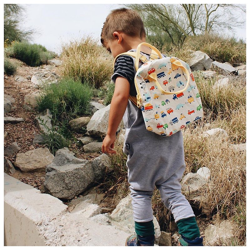 [Canadian fluf organic cotton] portable backpack-(baby car) - กระเป๋าเป้สะพายหลัง - ผ้าฝ้าย/ผ้าลินิน สีน้ำเงิน
