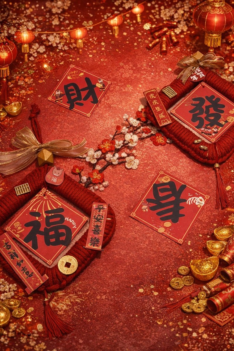 お正月 春聯-發、財、福、春 - スマホアクセサリー - その他の素材 ピンク