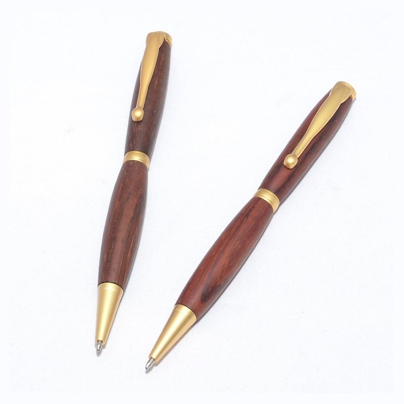 手作りの木製の回転式ボールペン（ココボロ；金色の金属）(FL-G-CO) - 其他書寫用具 - 木頭 咖啡色