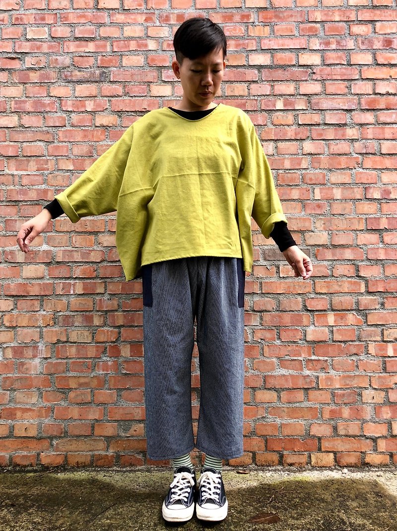 Cotton and linen Japanese wide-sleeved cage top smock - Women's Tops - Cotton & Hemp Yellow