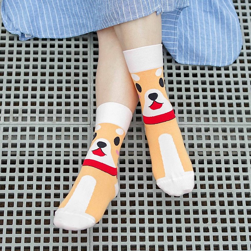 SS23【Girlfriend Gift/Free Shipping】 Silly Shiba Inu 3/4 Women's Socks│Texture Gift Box Packaging - Socks - Cotton & Hemp Orange