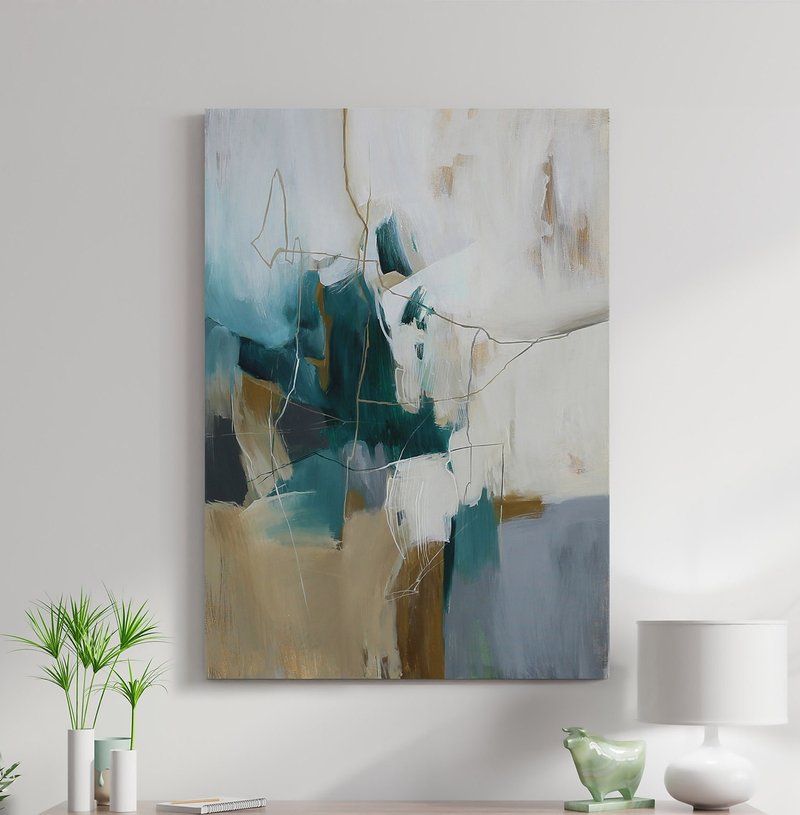Turquoise Painting | Turquoise Wall Art | Abstract Turquoise | Melody 4 - 壁貼/牆壁裝飾 - 棉．麻 綠色