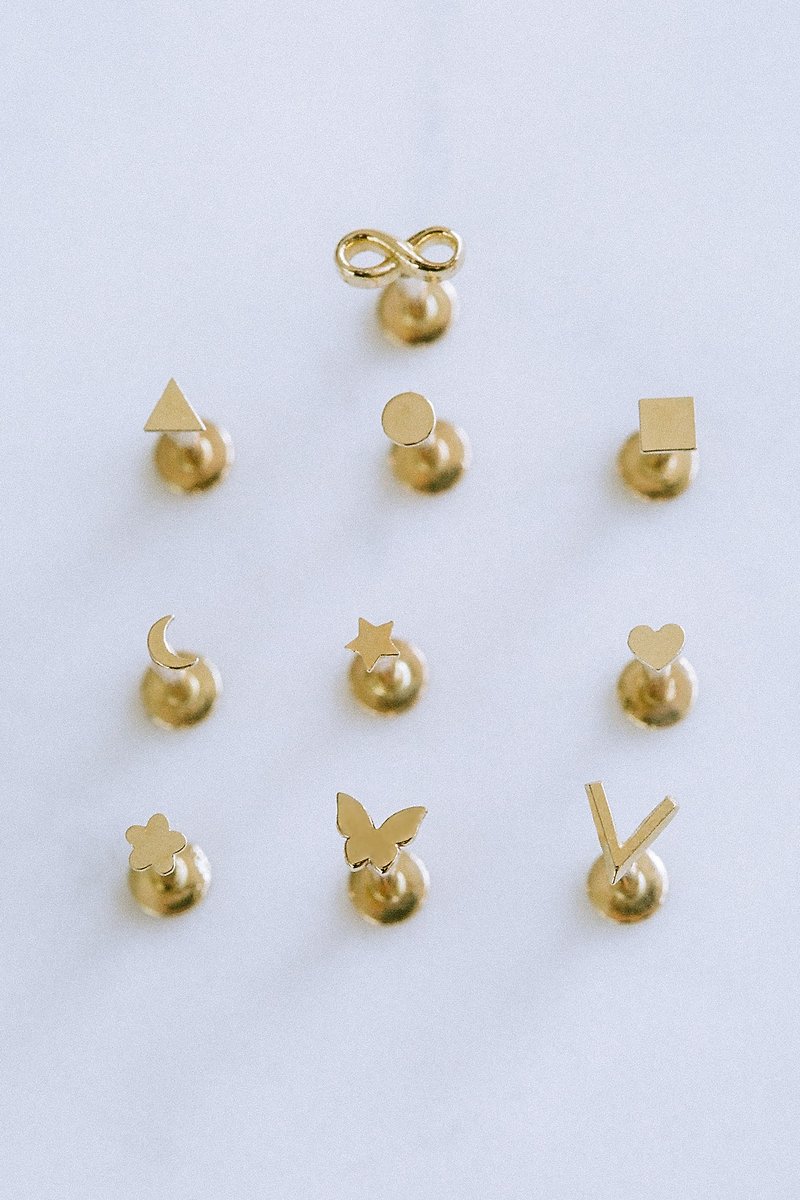 14K Gold 软骨螺旋耳屏海螺内螺纹 Labret  穿孔耳环 - 耳環/耳夾 - 貴金屬 黃色