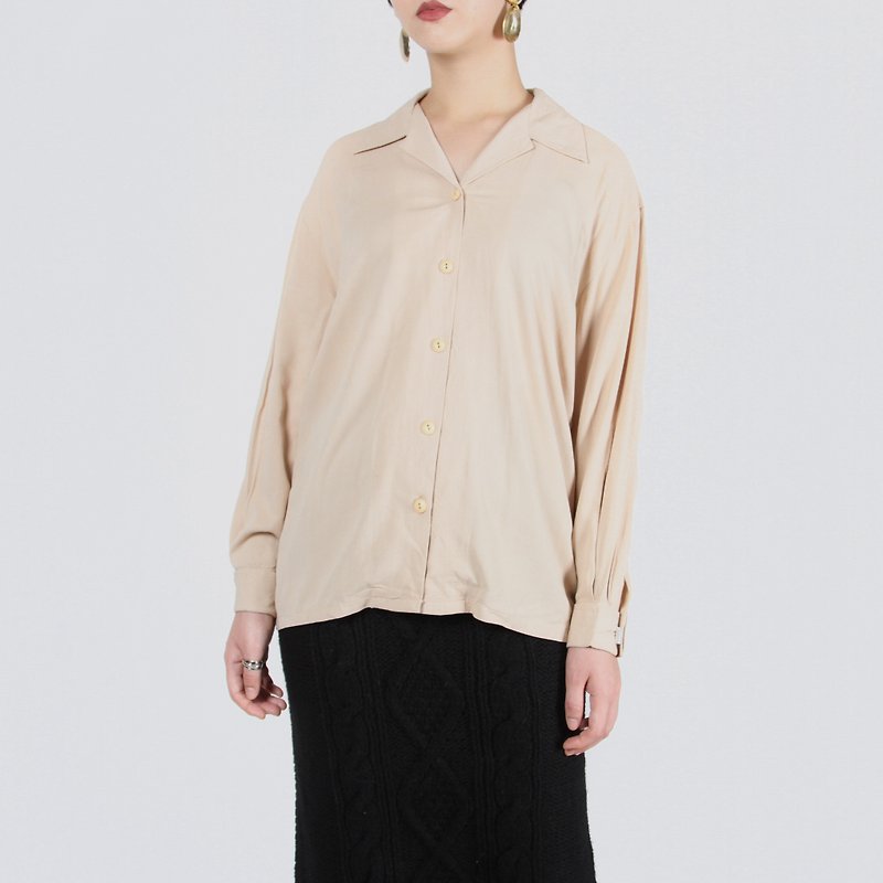 [Egg plant vintage] simple life Cuban collar vintage shirt - Women's Shirts - Polyester 