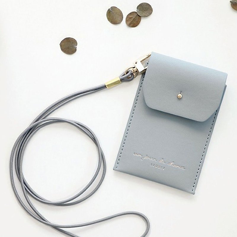 ICONIC staff neck certificate card holder (attached strap) - iron gray blue, ICO52422 - ID & Badge Holders - Faux Leather Blue