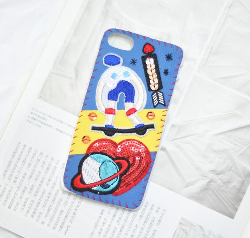 magichand hand-embroidered sheets iPhone Phone Case skateboard people - Phone Cases - Plastic Blue
