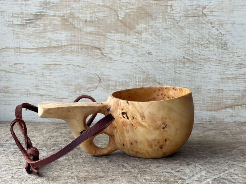 Kuksa bowl from Birch burl Nothern style Saami guksi Bushcraft Viking kuksa Hand - 咖啡杯/馬克杯 - 木頭 卡其色