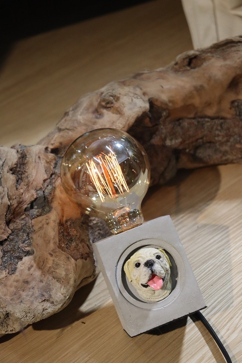 曙MUSE 英國鬥牛犬水泥桌燈 LED燈 鎢絲燈泡 USB燈 擺飾 - 燈具/燈飾 - 水泥 灰色