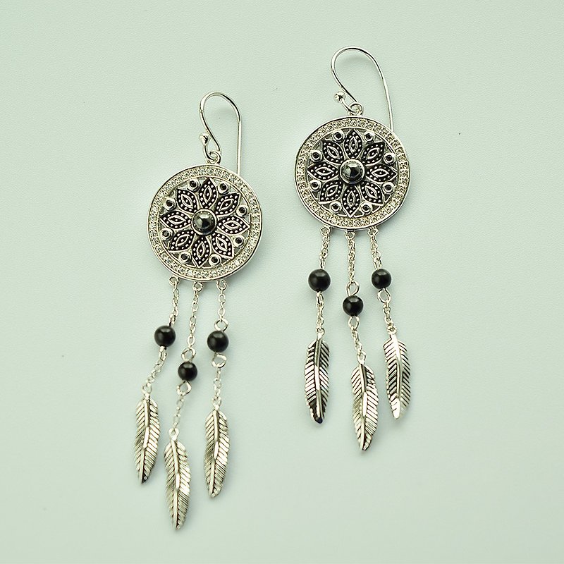 Mysterious forest │ black onyx Stone Stone 925 sterling silver earrings - ต่างหู - เงินแท้ สีดำ