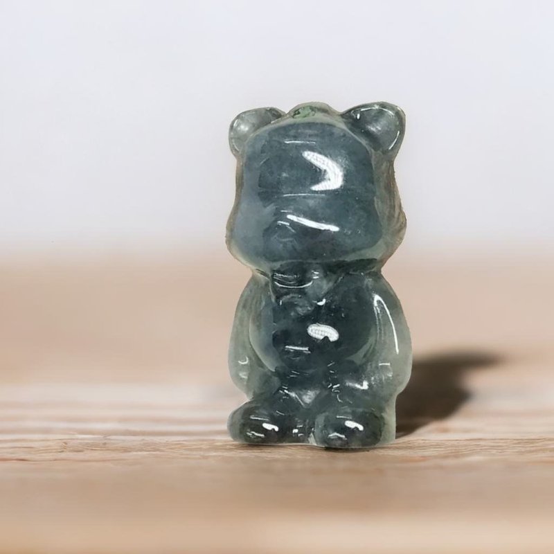 烏雞翡翠熊熊 | 天然緬甸玉A貨翡翠 | 送禮 - 吊飾/掛飾 - 玉石 灰色