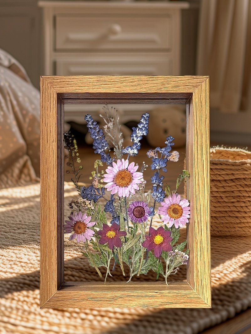 Pressed flower artwork,Home Decor,layering in a box frame - ของวางตกแต่ง - ไม้ หลากหลายสี