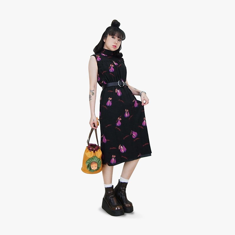 A‧PRANK: DOLLY :: Retro VINTAGE Black Pear Pear Figure Sleeveless Dress - One Piece Dresses - Silk 