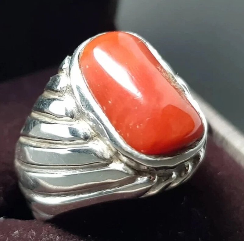 Untreated Real Coral ring Mens Coral Ring Marjan rings Top reddish Orange Coral - 戒指 - 寶石 紅色
