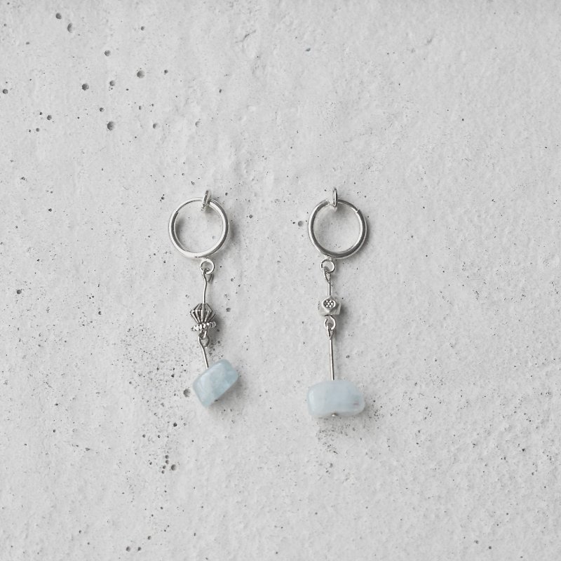 Handmade Earrings - Daydream Clouds (Handmade Earrings / Aquamarine / Natural Stone / Clip) - Bracelets - Stone Blue