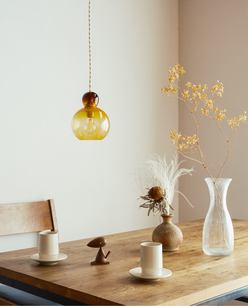 Blown pendant light 13cm Yellow cord 1m with LED bulb 40W yoiyoin - Lighting - Glass Yellow