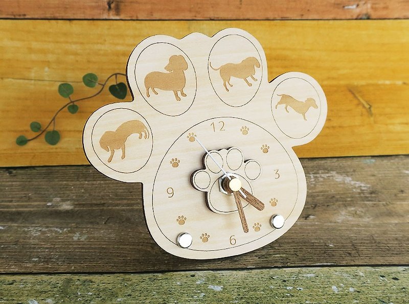 dachshund paw clock christmas gift - Clocks - Wood Brown