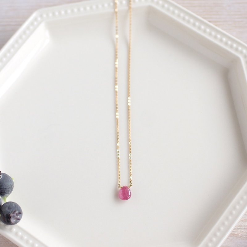 14kgf-ピンクサファイアの一粒ネックレス - 項鍊 - 半寶石 粉紅色