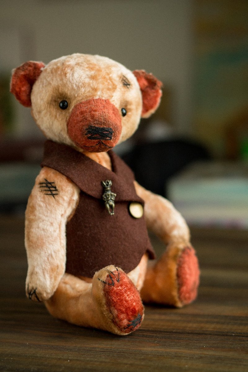 Artist teddy bear in vintage style, alice in wonderland mood - ตุ๊กตา - วัสดุอื่นๆ สีนำ้ตาล