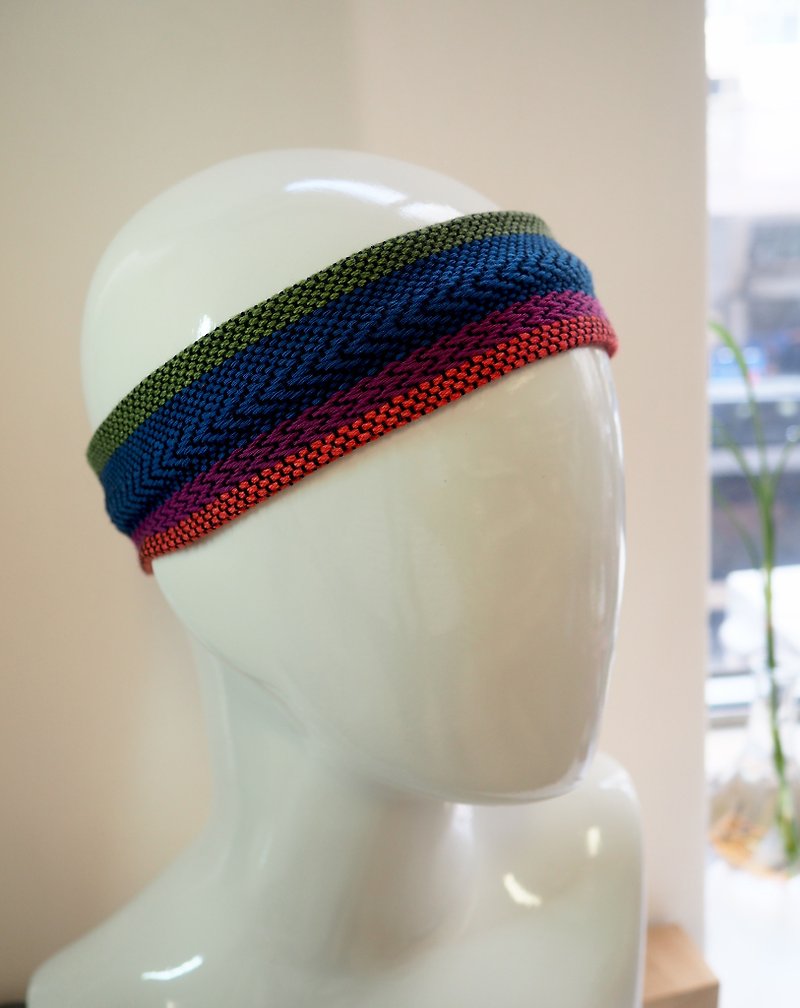 織りと色のヘッドバンドブルーと赤 - ヘアアクセサリー - コットン・麻 ブルー