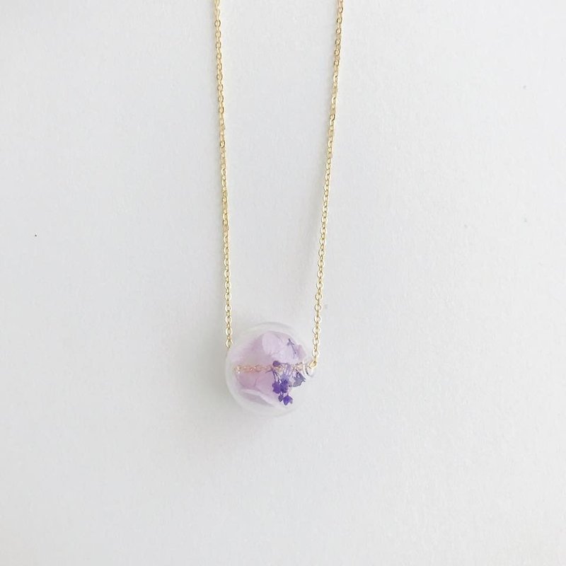 Purple Preserved Flower Planet Glass Ball  Necklace Birthday Gift Christmas gift for her girlfriend - สร้อยติดคอ - แก้ว สีม่วง
