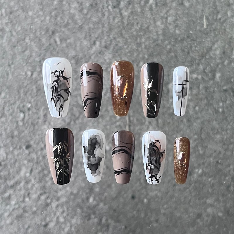 Rain rain shop pure hand-painted wearable nails, new Chinese style, customizable nails - Other - Resin 