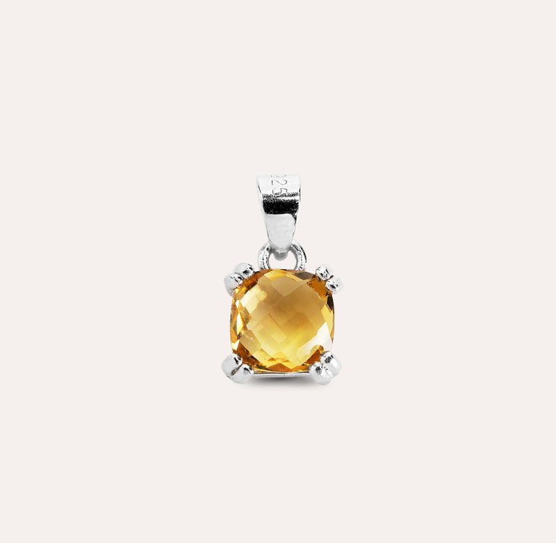安珠 黃水晶 黃色 方形 6mm 墜子 經典系列 Square P 寶石銀飾 A - 項鍊 - 銀 黃色