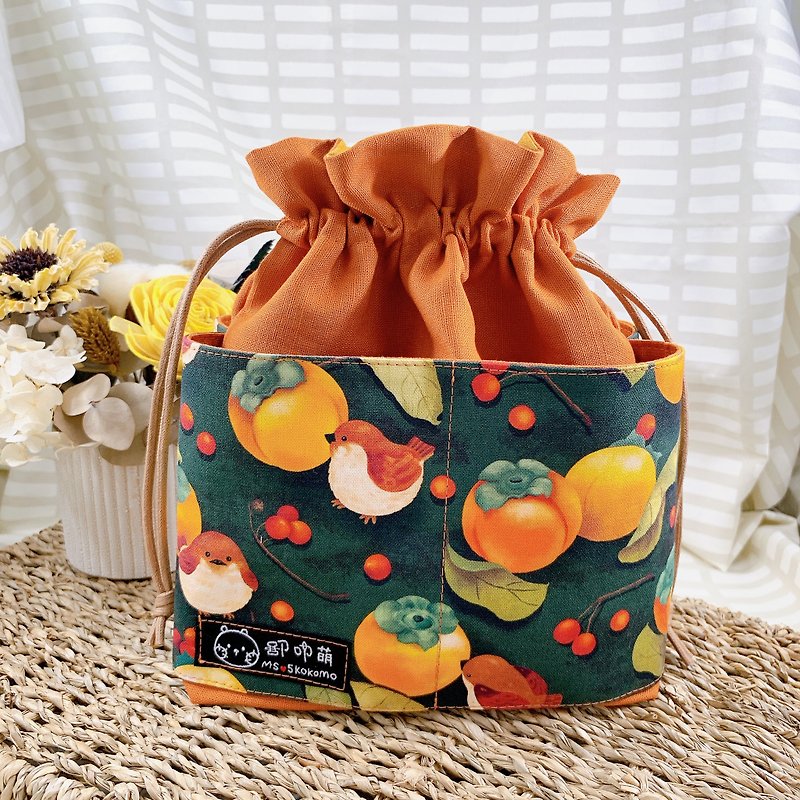 Cute little waste bag with pocket- bird bird - กระเป๋าเครื่องสำอาง - ผ้าฝ้าย/ผ้าลินิน สีส้ม