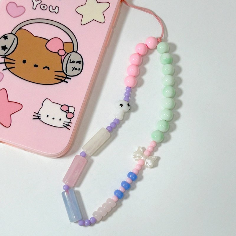 Pink Green Cotton Candy Beads Strap Keyring - Keychains - Acrylic Multicolor