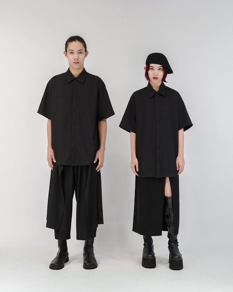 MUKK DESIGN 立體車縫線造型襯衫 - 男襯衫/休閒襯衫 - 聚酯纖維 黑色