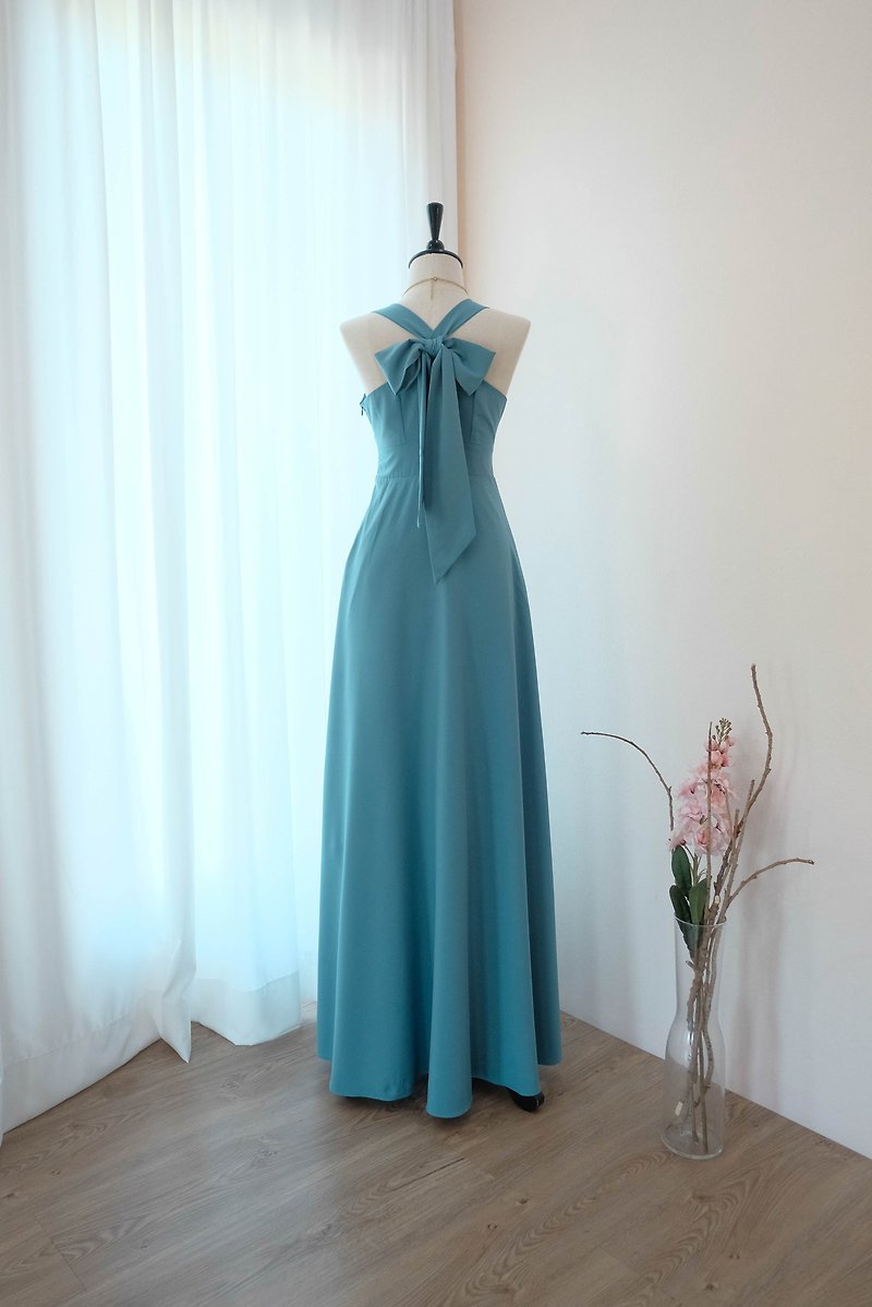 Rustic Blue Bridesmaid dress Long Dress Cocktail Party Dress Floor length - One Piece Dresses - Polyester Blue