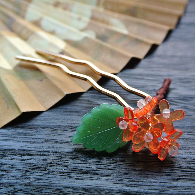 Sweet-scented osmanthus soft hairpin/hair clip/small hairpin/hairpin/wooden hairpin-orange red (seven colors in total) - เครื่องประดับผม - ทองแดงทองเหลือง สีส้ม