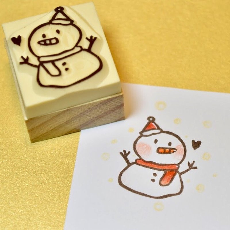 【聖誕節限定】聖誕小雪人 手工橡皮印章 - 印章/印台 - 橡膠 金色
