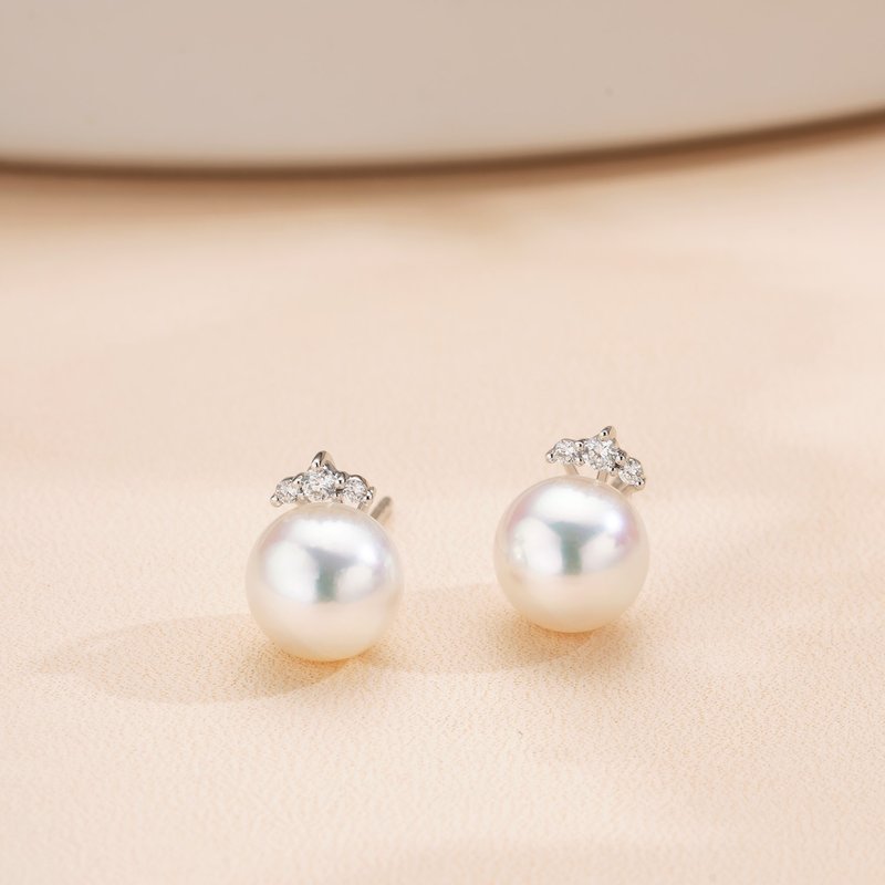 Akoya | Exquisite Crown | 18K Gold | Diamond Earrings - ต่างหู - ไข่มุก 