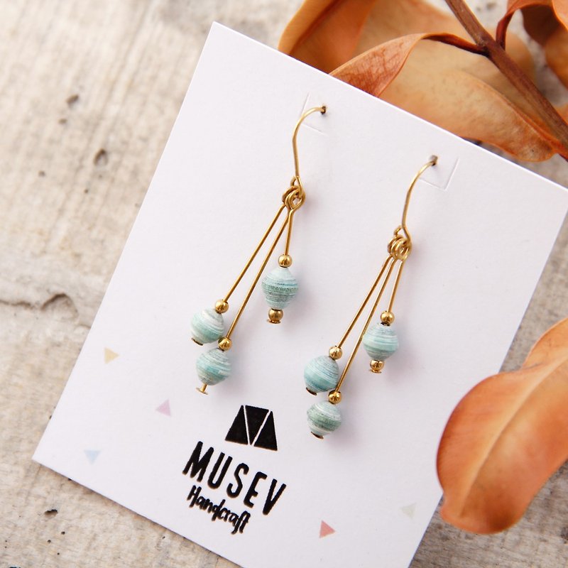 Musev Lake Green Star Drop Pendant Earrings - ต่างหู - กระดาษ สีน้ำเงิน