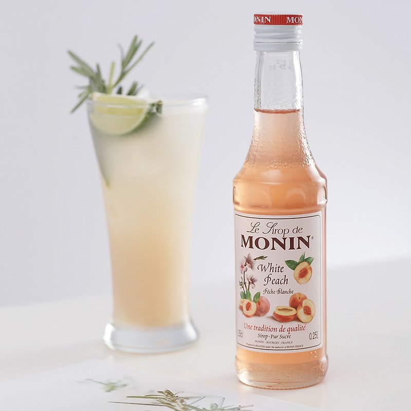 【MONIN】White Peach Flavored Syrup 250ml - Fruit & Vegetable Juice - Glass 