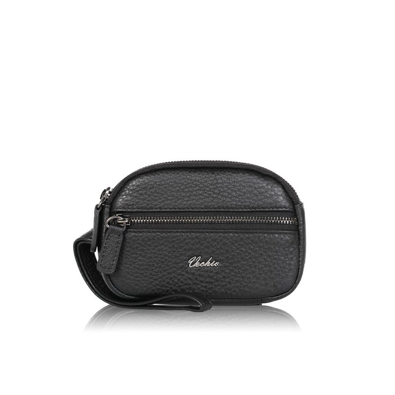 [Free upgrade gift packaging] Yili Oval Zipper Coin Purse-Black/VE047W050BK - กระเป๋าใส่เหรียญ - หนังแท้ สีดำ