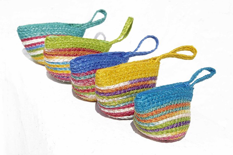 Birthday gift Mother's Day gift limited hand-woven coin purse / bamboo woven coin purse / hand-woven bag / gradient rainbow rattan bag / striped coin purse-summer natural original flavor gradient stripe hand-woven rattan bag coin purse - Coin Purses - Other Materials Multicolor
