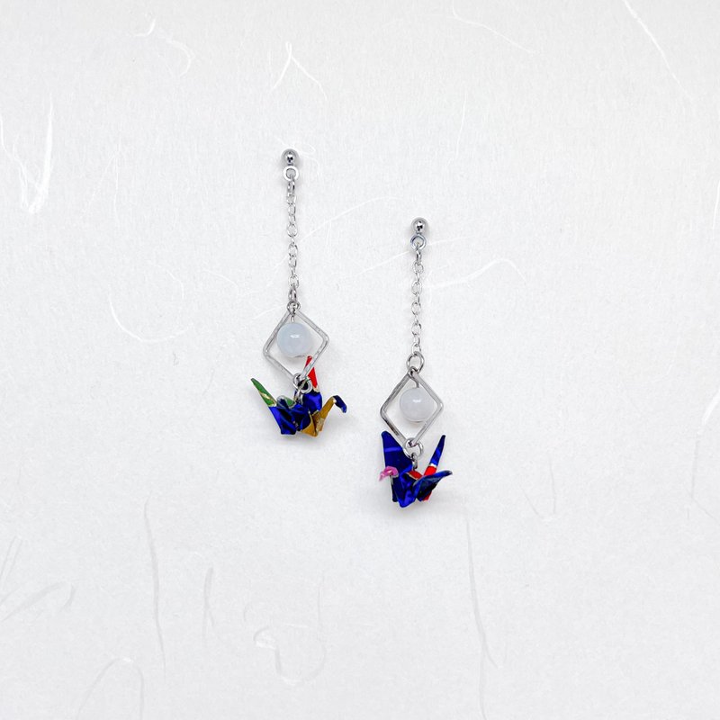 Chearrings | Origami 日本和紙 手工摺紙 紙鶴耳環 | 款式C003 - 耳環/耳夾/耳骨夾 - 紙 藍色