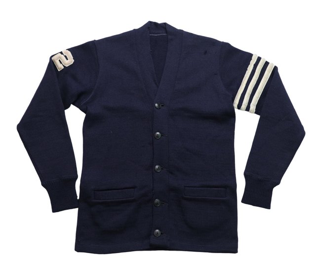 Letterman Sweater ネイビー カーディガン VINTAGE Letterman Cardigan Sweater Navy Blue with Felt S