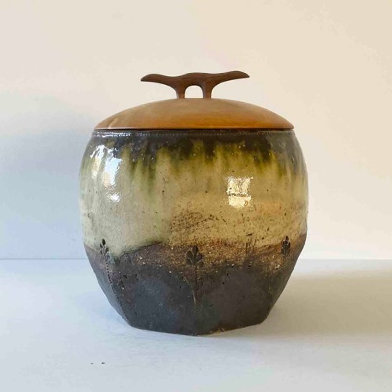 織部釉鉄流し・蓋物 - 碗 - 陶 綠色
