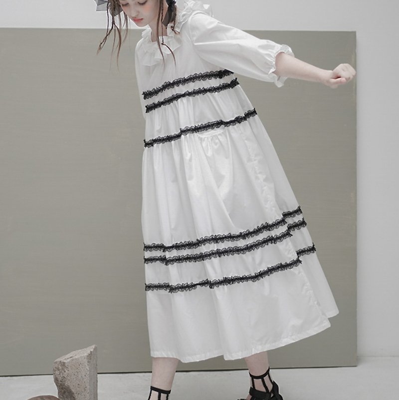 Fine black lace and white one-piece dress-imakokoni - One Piece Dresses - Other Materials White