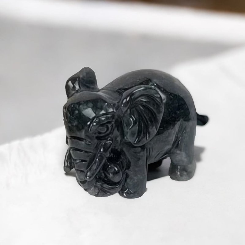 [Lucky Elephant, Good Luck and Longevity] Black Rooster Jade Elephant Ornament | Natural Burmese Jade A-grade - อื่นๆ - หยก สีเทา