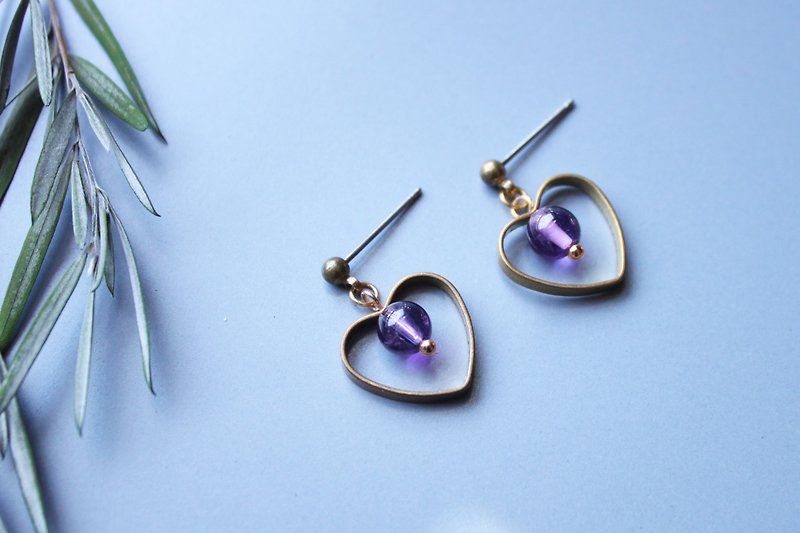 Initial heart - earring  clip-on earring - Earrings & Clip-ons - Copper & Brass Purple